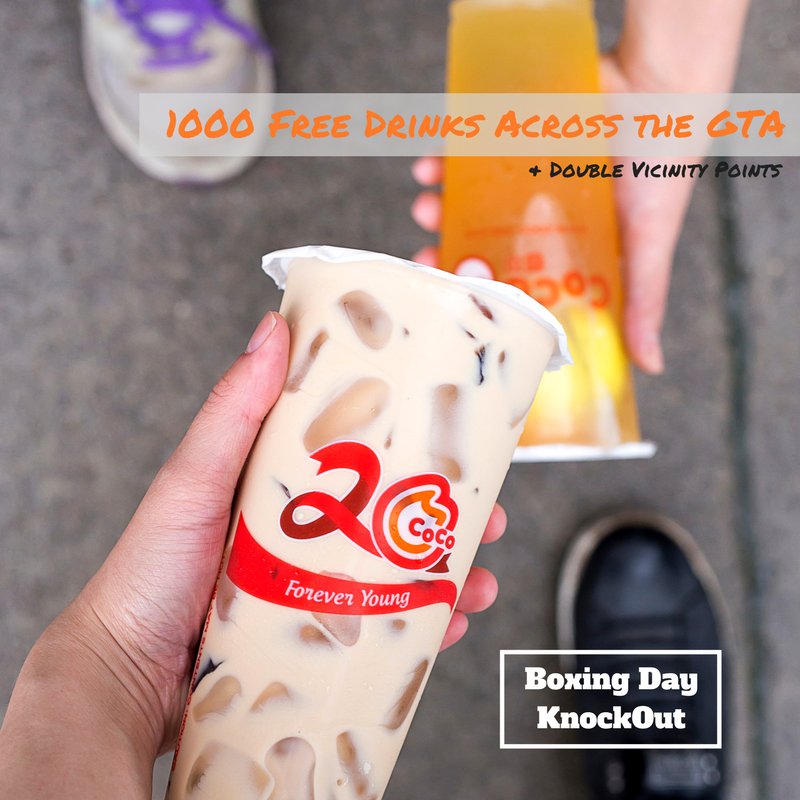 Set your alarm cloaks #CoCoTeaNation because we are giving out 1000 free medium pearl milk teas across the GTA this boxing day! Be one of the first 100 people at any CoCo Tea Ontario location (except Waterloo) on Dec. 26th to receive a free medium pearl milk tea.