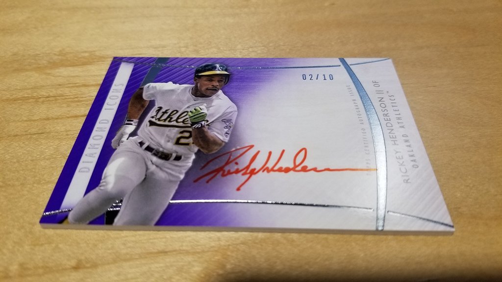 MLB's tweet image. It’s Rickey Henderson’s birthday, and we’ve got this rare @Topps Diamond Icon to give away.

RT for a chance to win! 🎁🎉 #MLBCards