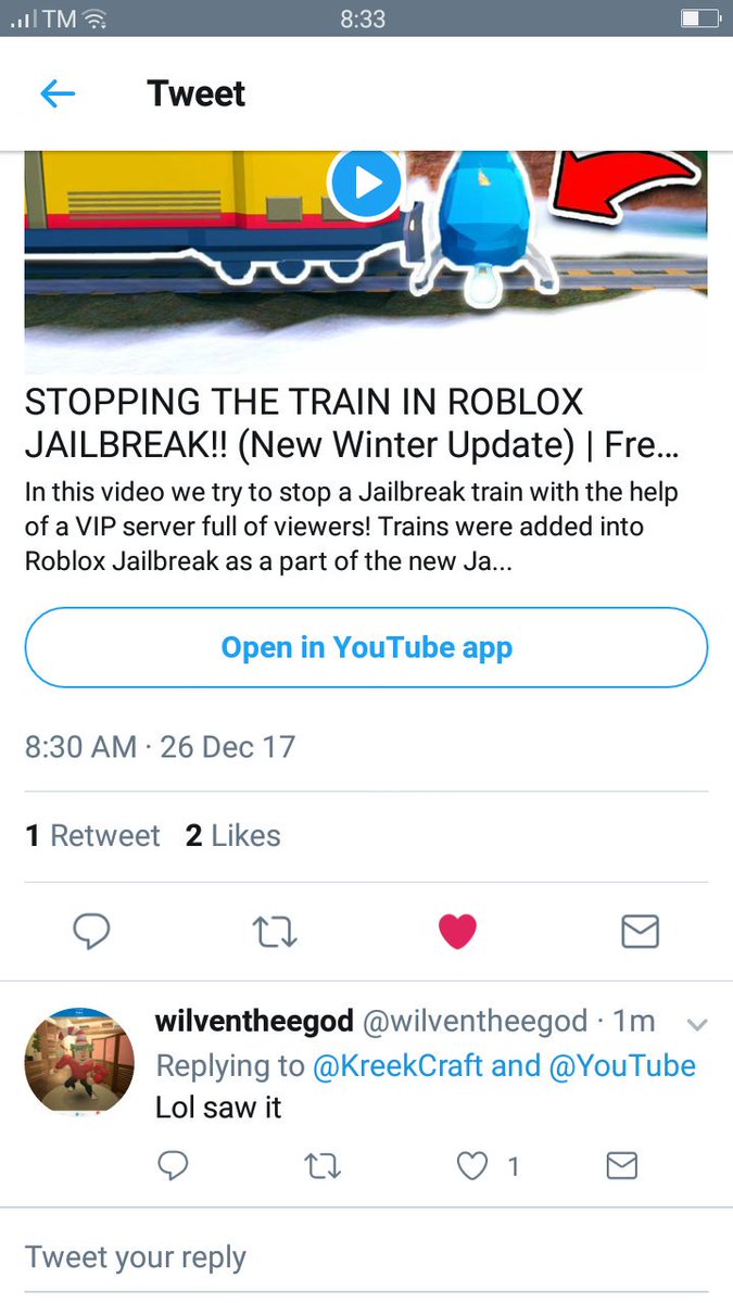 Kreekcraft On Twitter Stopping The Train In Roblox Jailbreak New Winter Update Free Robux Giveaway Https T Co Va7osclrhn Via Youtube - roblox free jailbreak vip server