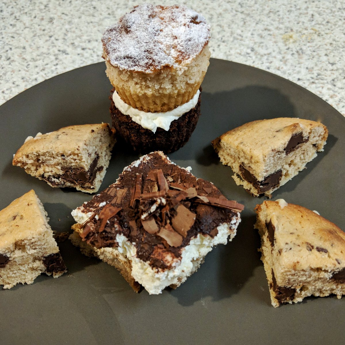 desibakerboy's tweet photo. A trio of desserts to round off #Christmas. Tiramisu, chocolate and cinnamon cake with cardamom cream and a chocolate chip cookie sandwich with a white chocolate sauce #christmaseats #foodie https://t.co/R7VuS9FfDG
