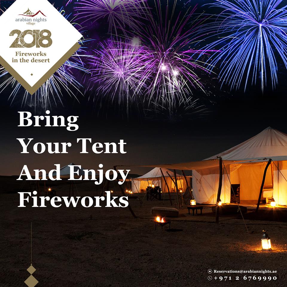 Bring your tent. Celebrate New Year at a desert fireworks display. AED 1,000. Arabian Nights Village. Reservations@arabiannights.ae or +9712676 9990. #UAEFireworks2018 #NYE2018 #ArabianNightsVillage
bit.ly/2DEZW1R