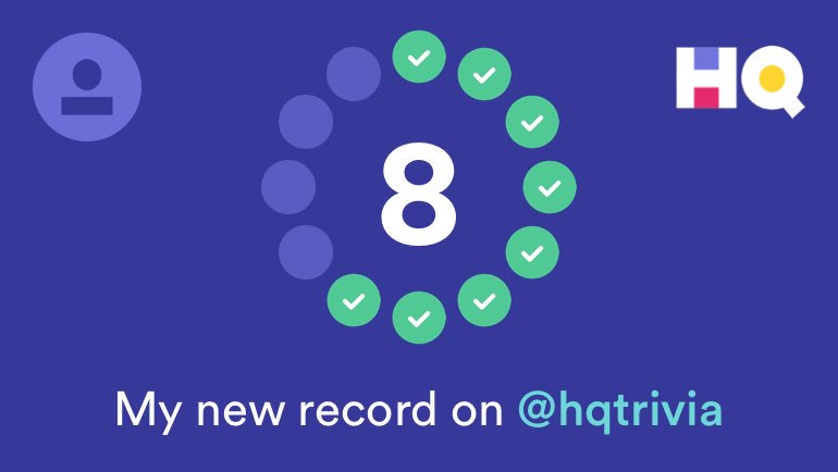 I just got 8 questions correct on <a href="/hqtrivia/">HQ Trivia</a>! That’s a new record for me. You should play too. Use my code "MaryMcAtee" to sign up hqtrivia.com