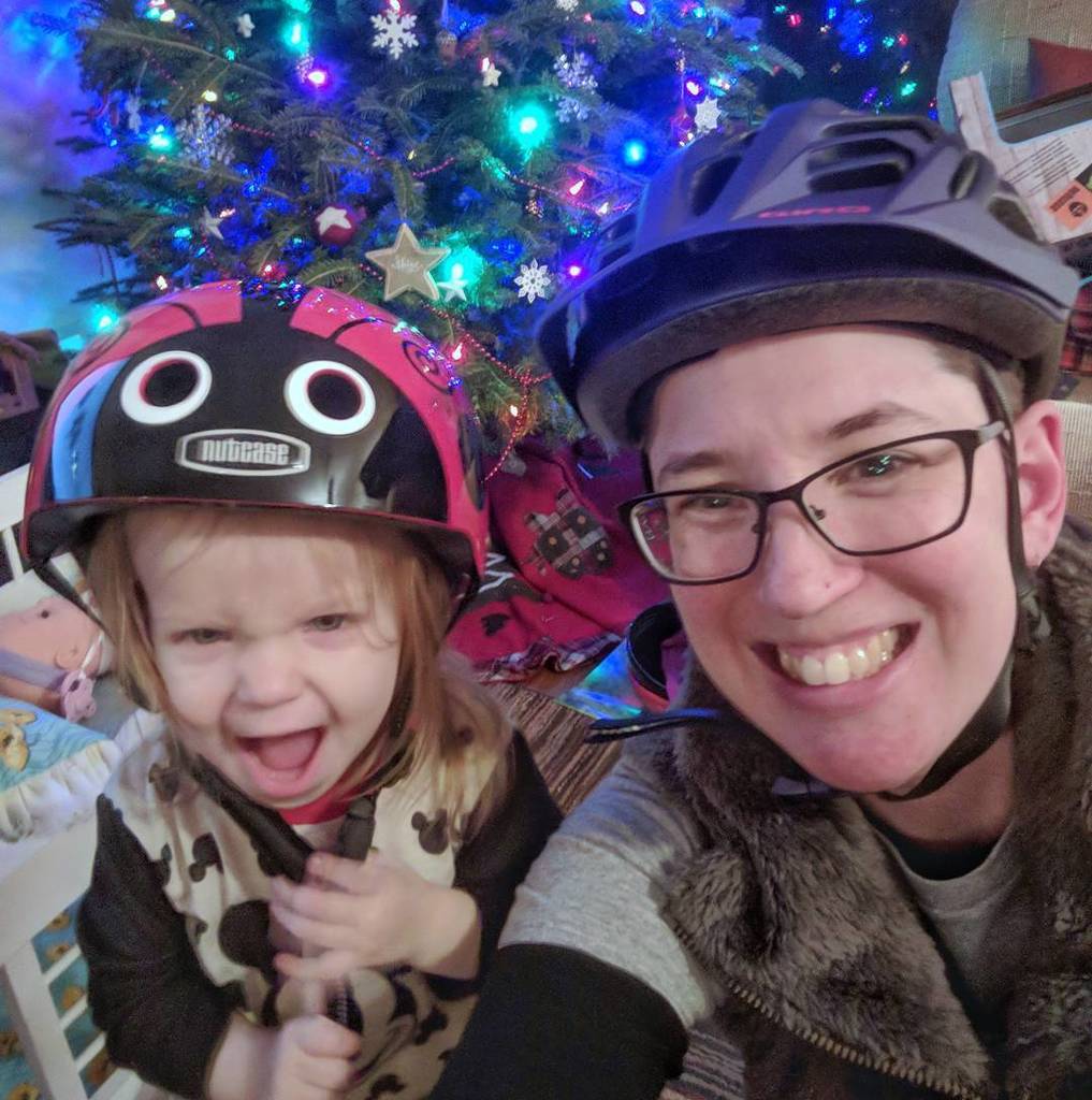 BeckyMcKimmy's tweet photo. Reese and I both got new helmets for Christmas thanks to @downshiftrke and @underdogbikesva. #downshiftrke #underdogbikes #nutcasehelmets #girohelmet #babyreese #mondayswithreese https://t.co/KESto6xvOM https://t.co/qg2RzzSiOt