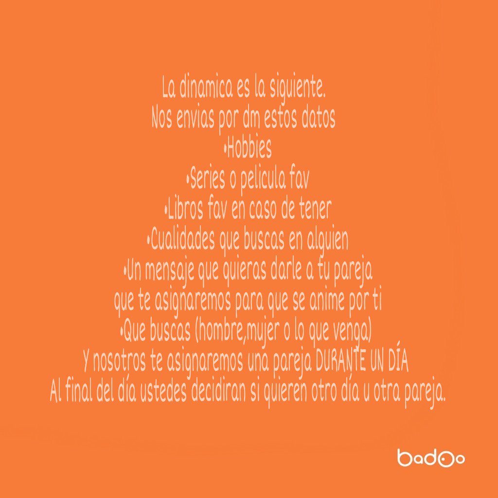 Se armara un grupo con los participantes para anunciar las parejas. Solo participen si se comprometen a aceptar a sus parejas NO vale cambiar hasta que termine su día como novios.
LOS ESPERAMOS EN DM