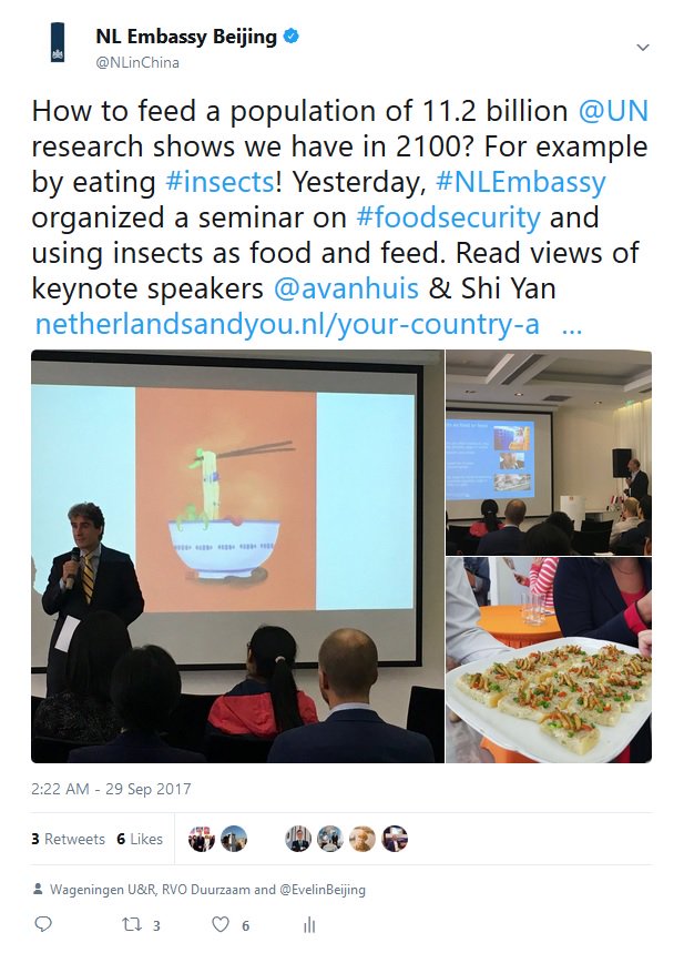 NLinChina's tweet photo. How can we make sure production, food and resources are sustainable? #NLin2017 paid a lot of attention to these topics through @MinisterieEZK  of former Minister Kamp, our  @avanhuis #insectseminar, an #offshorewind experts visit and @dirkjankoch   visiting for #sustainablemining https://t.co/NUdOWW79a3