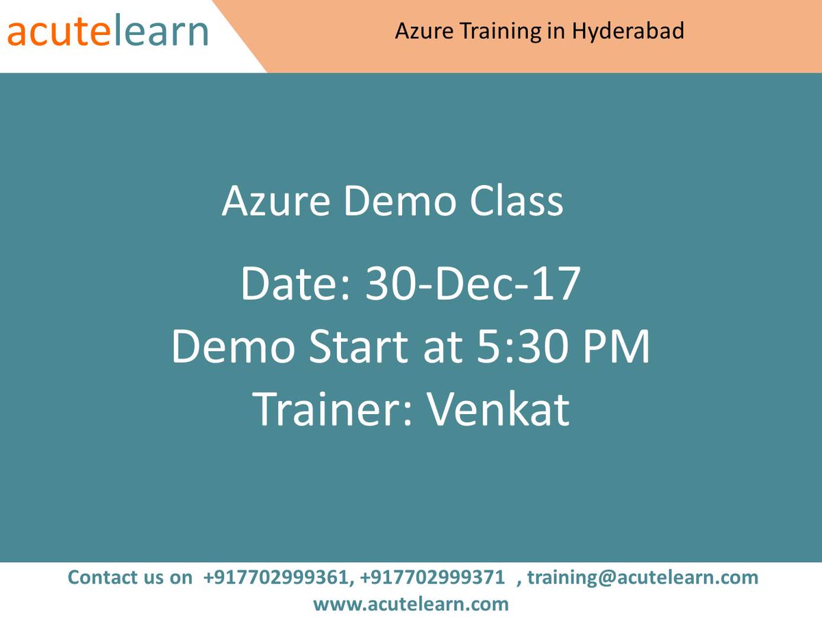 acutelearntech's tweet image. Acutelearn Technologies Training Institute in Hyderabad, We offer the best training in trending technologies to professional and students.
content link: acutelearn.com/Courses/MS-Azu…
