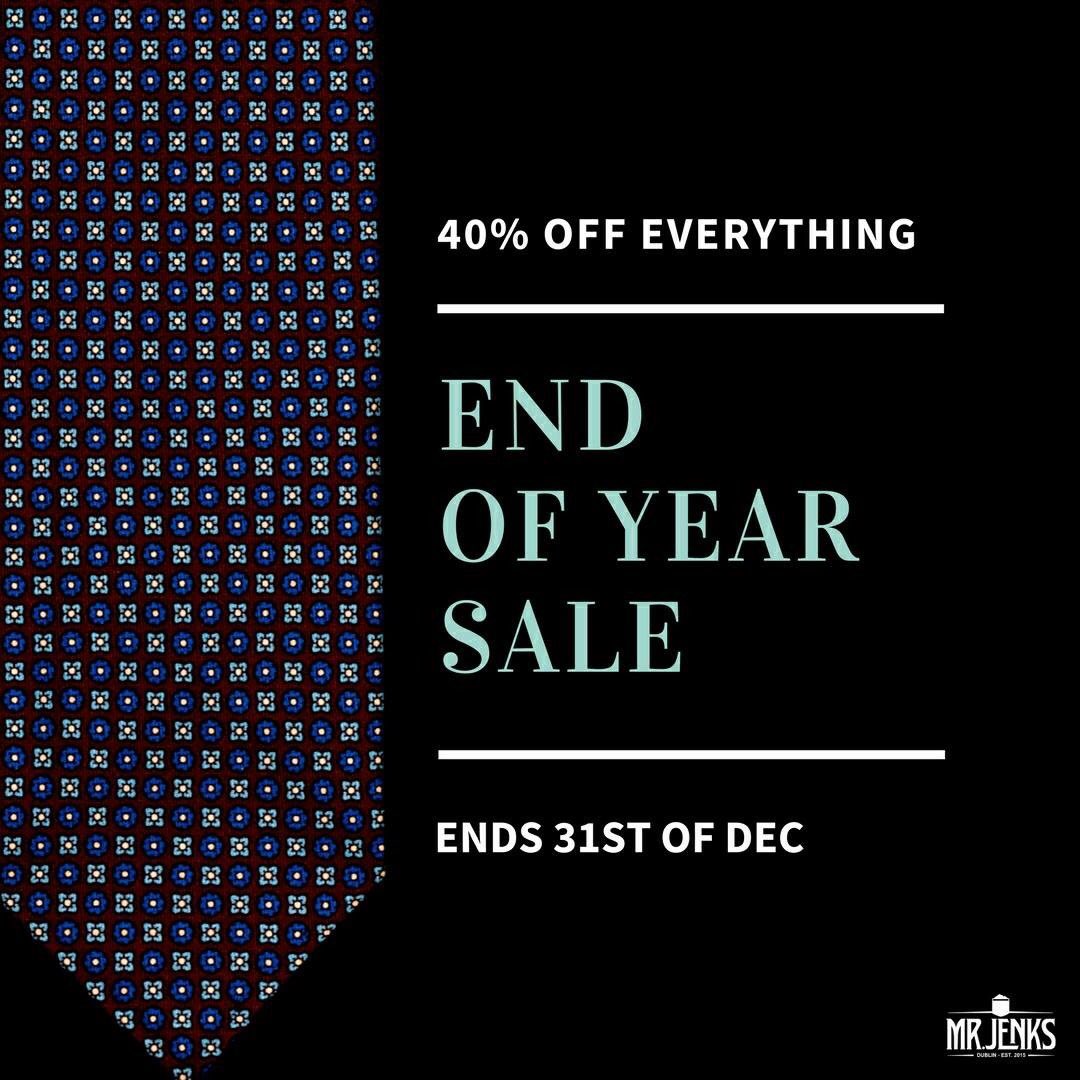 End of Year Sale, don’t miss out!
40% off all Pocket Squares, Ties and Umbrellas, ends 31st December.
#Sale #MrJenks #MensAccessories