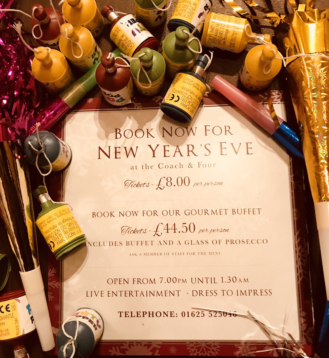 coachandfour's tweet photo. Book now for our Gourmet Buffet for NYE the table is yours for the night standing tickets available at £8 #NYE #Wilmslow #Cheshire #Party 🍾🍾 https://t.co/rX9yifhplZ