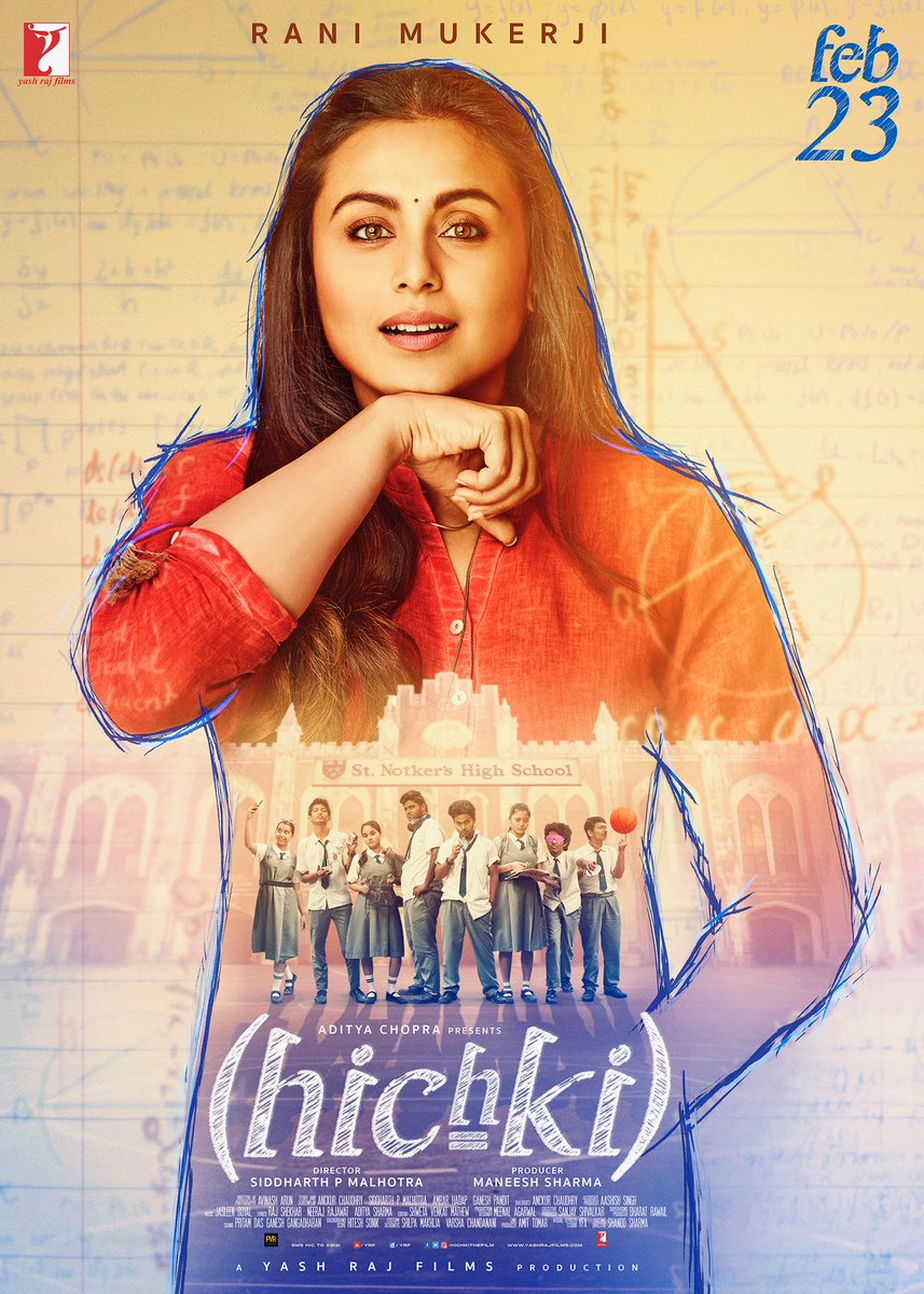 rohan_m01's tweet photo. #Hichki - Poster #1
Stars: #RaniMukerji 
Directed by: @sidpmalhotra
Produced by: #ManeeshSharma
Presented by: #AdityaChopra 
Release Date: #23Feb18
@yrf @HichkiTheFilm https://t.co/Ym9csumq2b