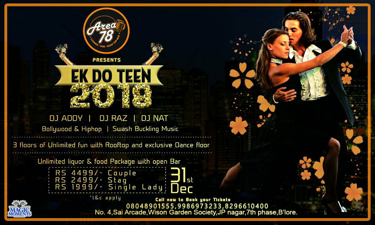 awead_ent's tweet photo. 3 Floors of Awesome Music #Rooftop #Lounge #NewYear Event by Area78 on 31st Dec, 2017, Beats to make to dance the night away by DJ Addy, DJ Raz and DJ Nat,
UNLIMITED F&amp;B https://t.co/nWfzpXn6z3 …
For Bulk Bookings Contact Us 080 48901555/ 9986973233!! https://t.co/sdBQ9zYbrO https://t.co/huxKzQbHdR