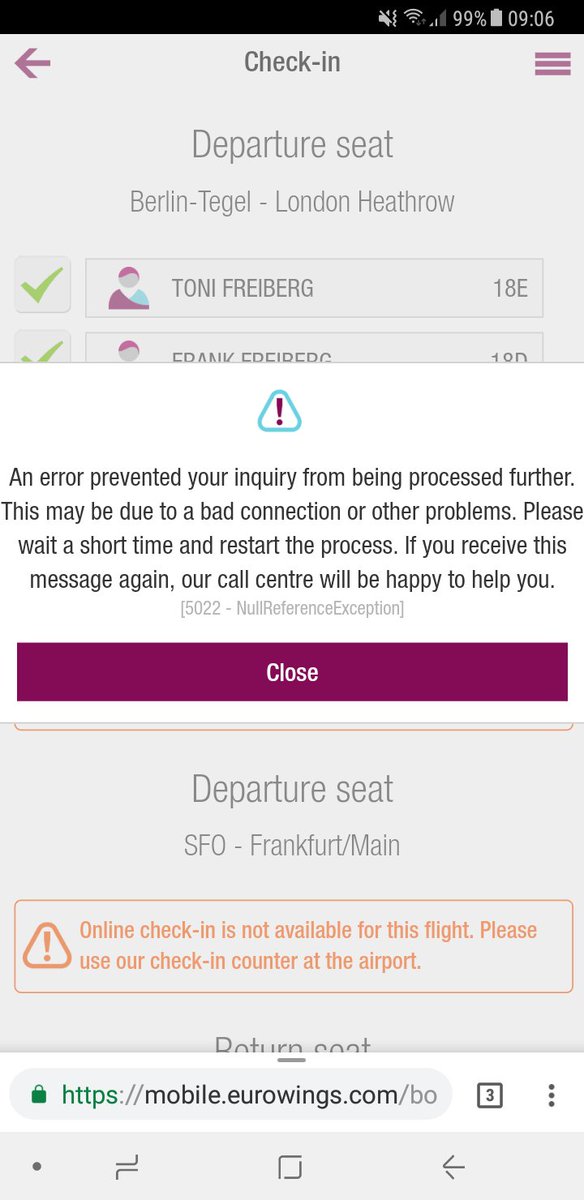 emsetoni's tweet image. Heißt Check-in online generell nicht möglich ? 
Strecke TXL - LHR - SFO @eurowings