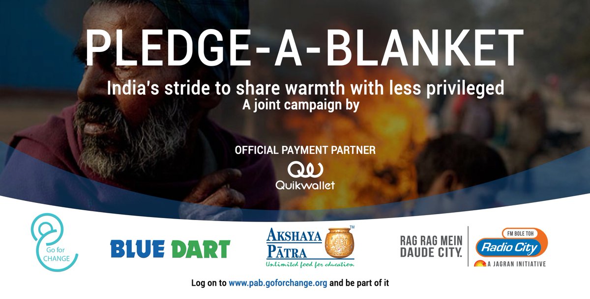 We are supporting #PledgeABlanket by <a href="/Go_for_Change/">#GoforChange</a>!

#PledgeABlanket is a campaign to protect vulnerable communities from exposure to cold wave.

Click here to sponsor a blanket : qwt.me/pay-6703 
For more info : pab.goforchange.org