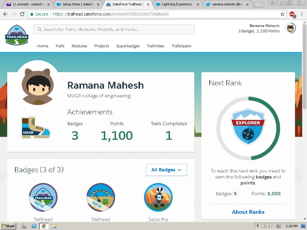 ramanamahesh's tweet photo. firstday 3 badges @MVGRCEA @abhinavguptas @SfdcKiran @rajdeepdua @satyagoluguri https://t.co/CDVy2F828Y