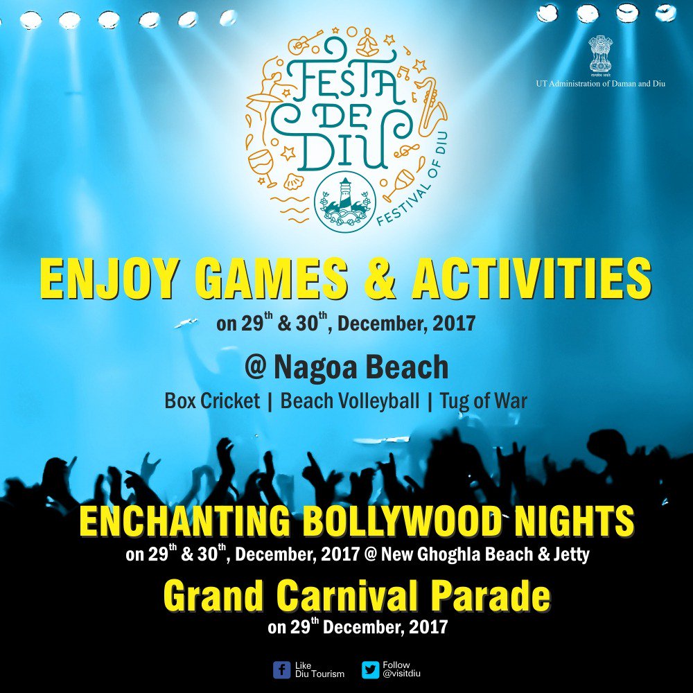 VisitDiu's tweet photo. Folks we bring to #FestaDeDiu!!
Enjoy the following Games &amp; Activities on 29th &amp; 30th Dec 2017 at the #NagoaBeach
- Box Cricket
- Beach Volleyball
- Tug of War
Be there for loads of Excitement &amp; Fun! #EventsInDiu #PlacesInDiu
@prafulkpatel @Sajjan95 @DiuDistrict @CollectorDaman https://t.co/H9Ay9lgjxj