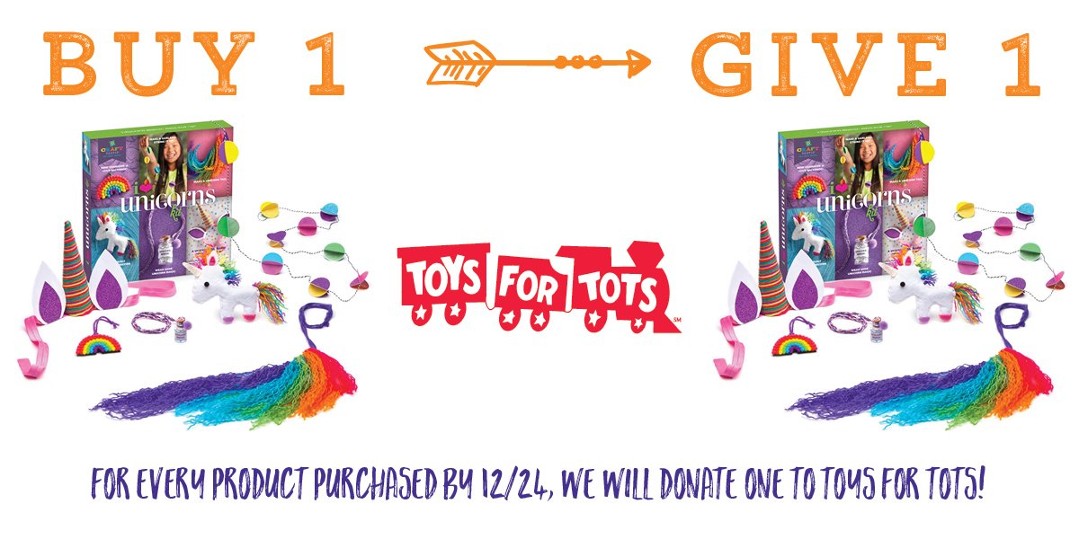 There’s still 10 days left to join us in supporting Toys for Tots! For every craft kit purchased on our website, we will donate one to Toys for Tots! 

If you have any toys or books you’d like to donate, you can find your local donation center at toysfortots.org/donate/toys.as…