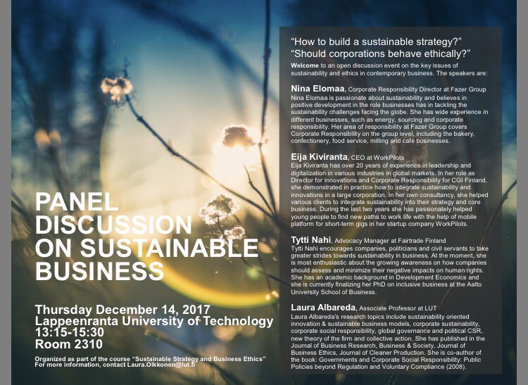 jjepaska's tweet photo. Ihan mahtava päätös kurssille Sustainable Strategy and Business Ethics !!  💚#sustainability #studying #lut #powerofeducation https://t.co/qIeWVQytvH