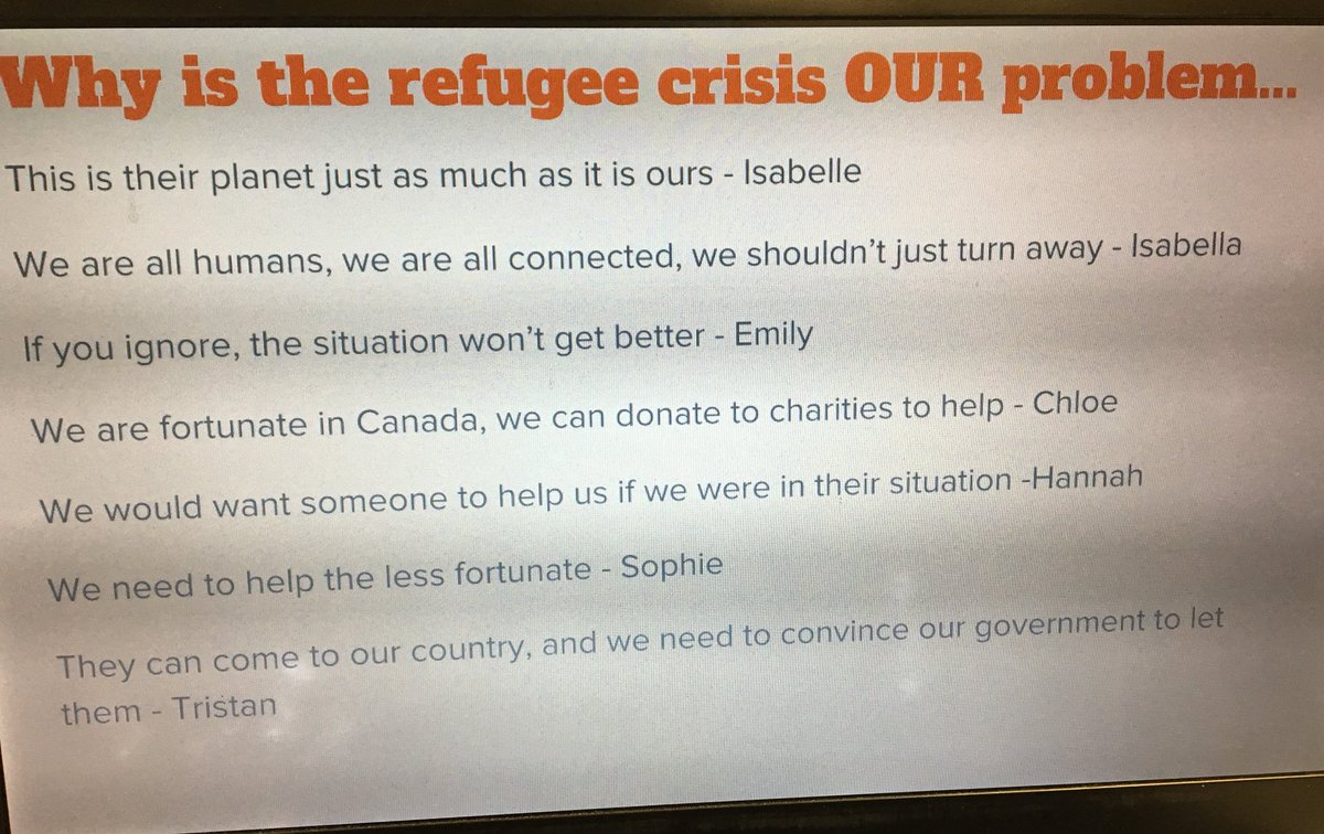 So proud of the Gr. 5/6s @KateriOttawa and their desire to be #responsiblecitizens #globalcitizens after reading #grawater for @globalreadaloud - Students will be creating media to communicate the issues refugees face, and how we can help! #ocsbDL #DeepLearning #criticalthinking