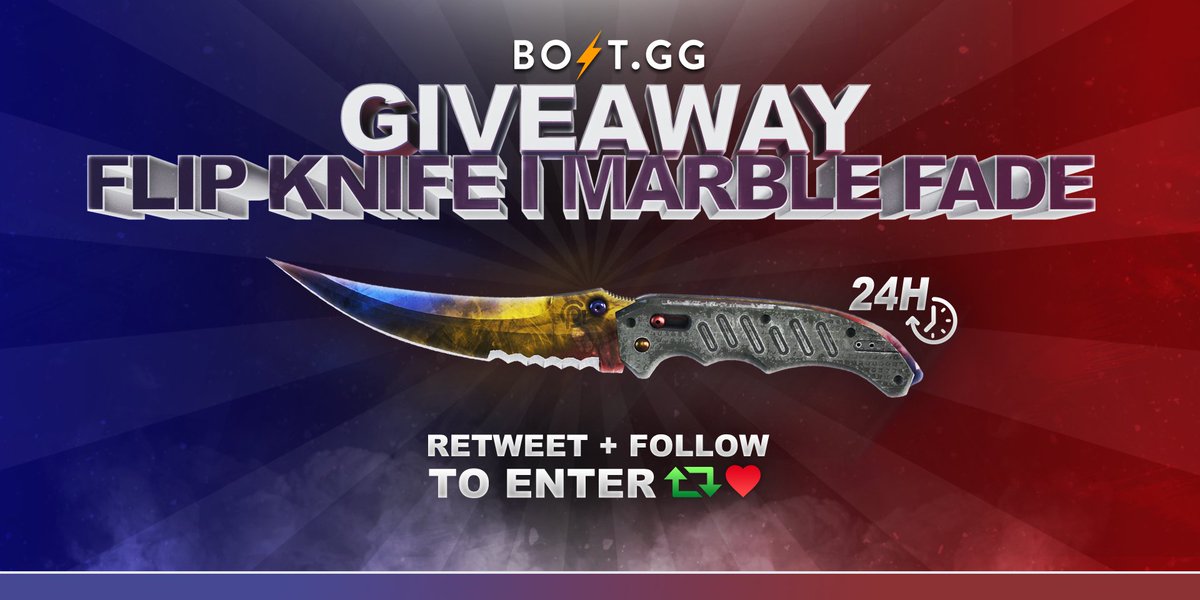 OfficialBoltgg's tweet image. 24 Hour ★ Flip Knife | Marble Fade Giveaway!

To win you must!
⚡ RT + Like + Follow
⚡ Like: goo.gl/eQfSPq
⚡ Tag two friends!