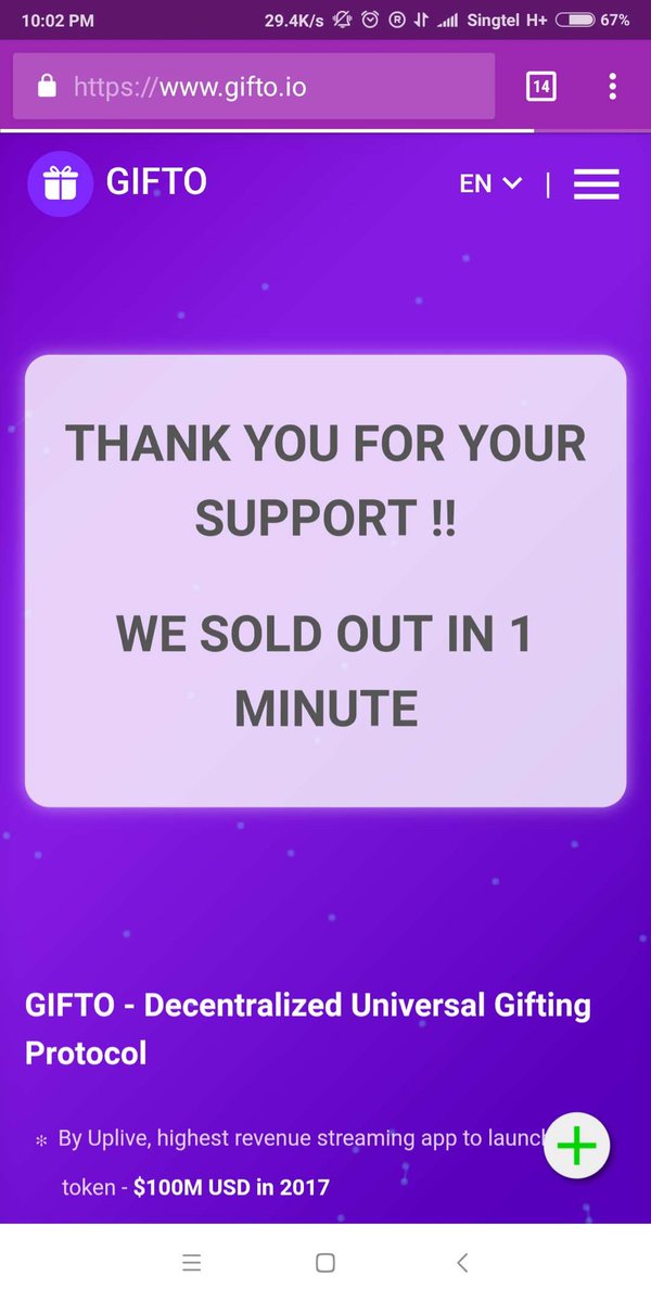 justinsuntron's tweet photo. Congrats on TRON #trx #TRON network application Gifto @gifto_io sold out in one minute. https://t.co/pxVkOLJ053