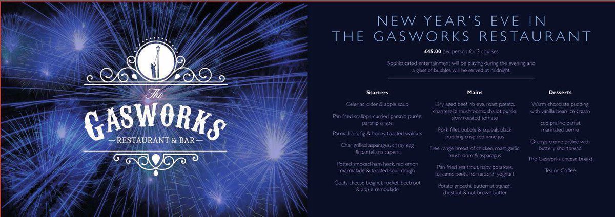 TheGasworks_'s tweet photo. Our fantastic New Years Eve Menu is now on offer. - You don’t want to miss you                            BOOK NOW! &amp; Receive 10% off your booking             🎆💃🏻🎇🎊🕺🏻🎇🕺🏻💃🏻🎆 https://t.co/W08zb8ikx0