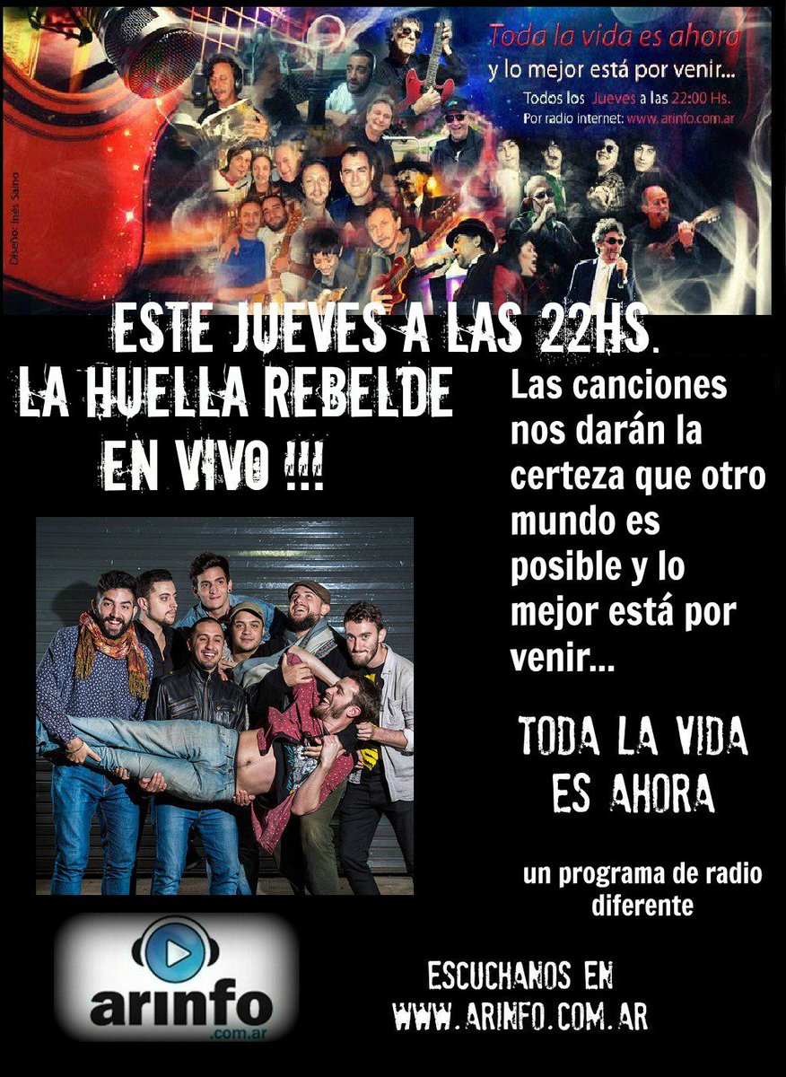 Esta noche en Toda la vida es ahora radio - La Huella rebelde <a href="/lahuellarebelde/">La Huella Rebelde</a> <a href="/RadioArinfo/">ArInfo</a> , agendate a las 22 hrs por arinfo.com.ar, te esperamos !!!!!