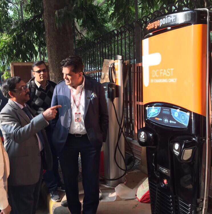 NITIAayog's tweet photo. Driving electric mobility forward  - an idea whose time has come! #EV charging station installation at NITI Aayog by ABB &amp; @ChargePointnet https://t.co/Mf1uIAEQWK
