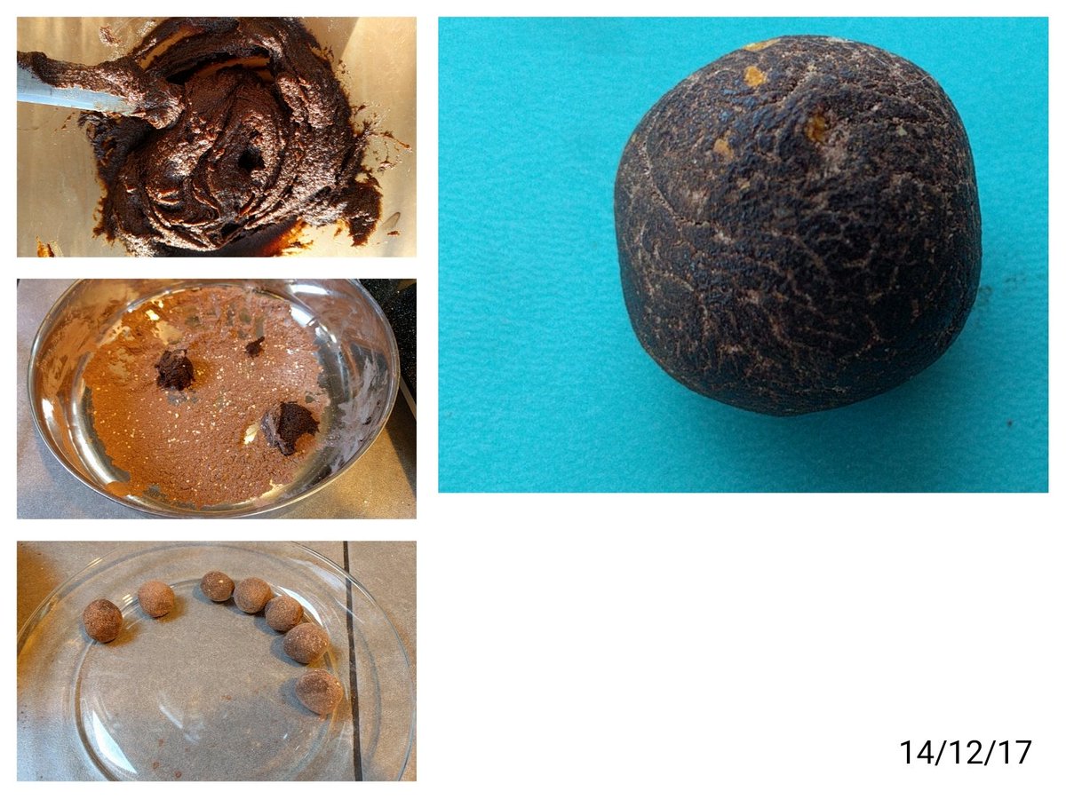 #Acorn truffles with rose petal syrup, orange peel and cocoa.  In my immodest opinion they're amazing.