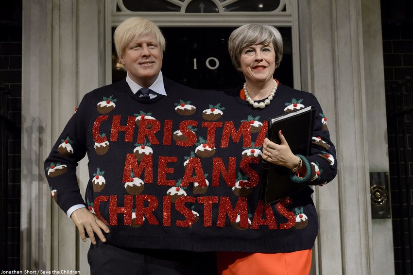 savechildrenuk's tweet photo. It's a #Christmas Miracle! We're all in agreement: let's make the world better in a sweater. Join us https://t.co/twu9wnKucJ  and these waxy figures #ChristmasJumperDay  @MadameTussauds @BorisJohnson @theresa_may 

It's TOMORROW - don't miss out! https://t.co/T62jn3zJUc