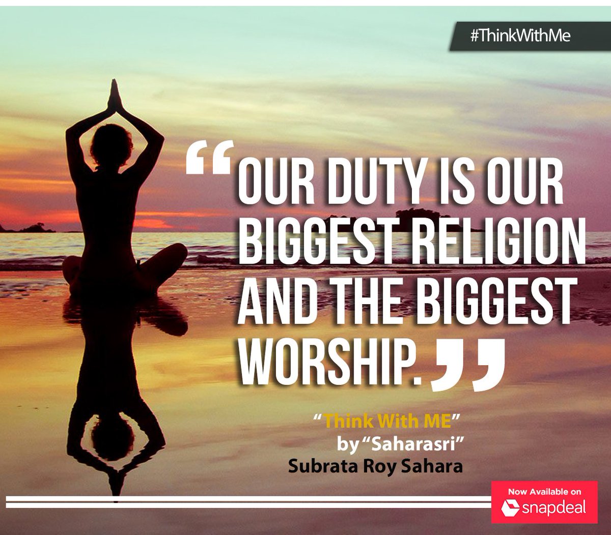 thinkwdmebook's tweet photo. Our duty is our biggest religion and the biggest worship.
#ThinkWithMe #Saharasri #sahara https://t.co/HQ5f7axqmR