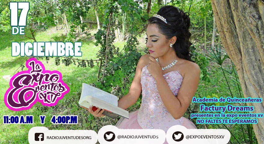 ExpoEventosXV's tweet photo. Expo Eventos XV te esperamos este Domingo 17 de Diciembre 2017 a las 11 AM en el Paseo de los Hombres ilustres https://t.co/cwPuMN2qQC