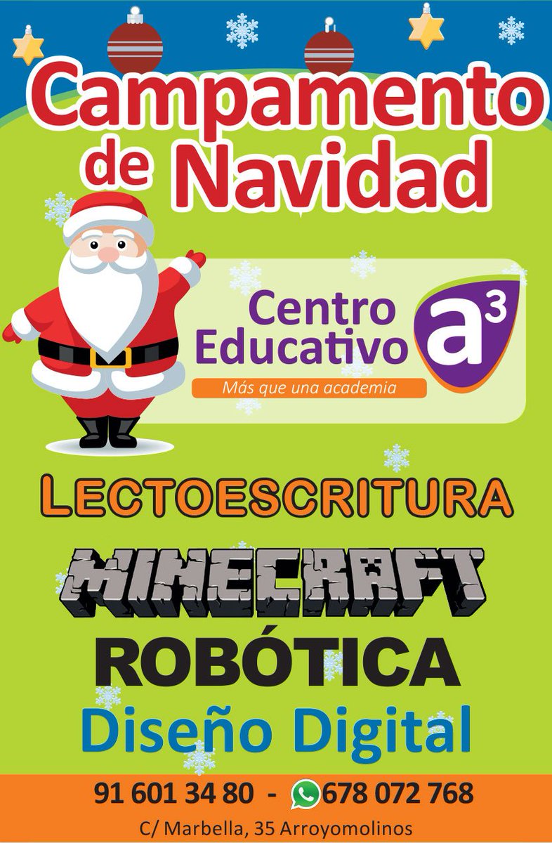 CentroA3's tweet photo. Consulta la programación de nuestro Campamento de Navidad.
Lectoescritura - Minecraft - Robótica - Diseño Digital
https://t.co/4Q6MnMCtAK https://t.co/Gwe3R3uOBb