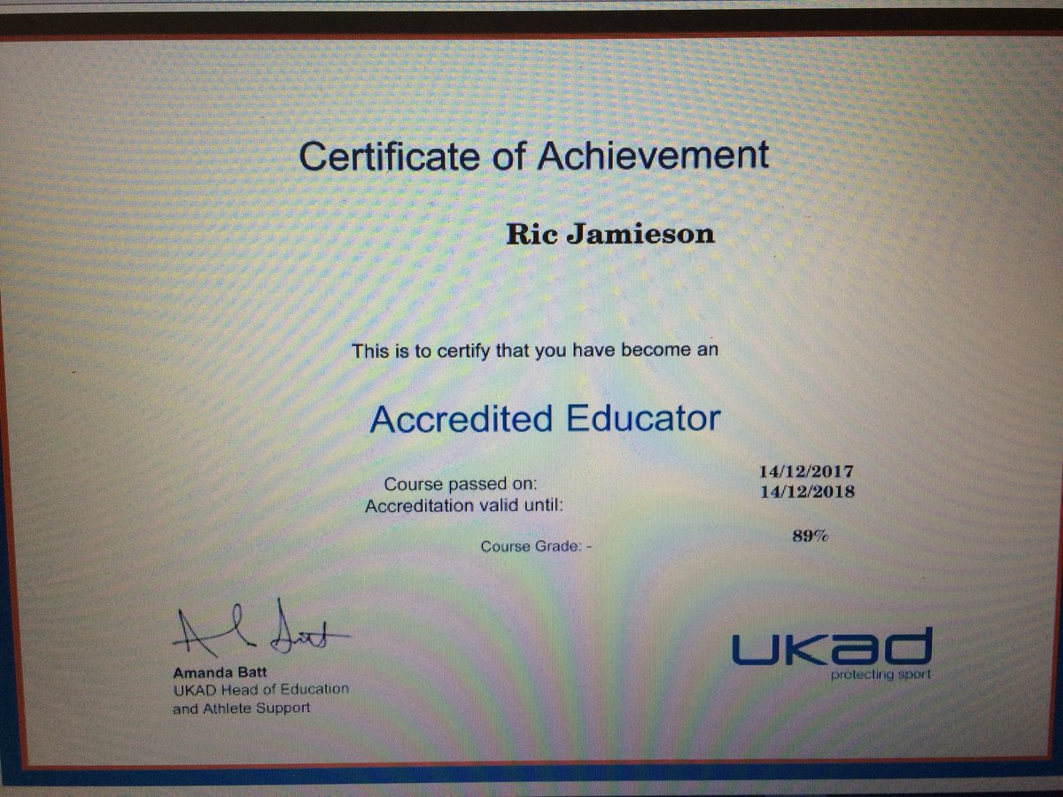 Just passed my final assessment to become a <a href="/ukantidoping/">UK Anti-Doping</a> Accredited Educator, looking forward to helping promote #CleanSport
