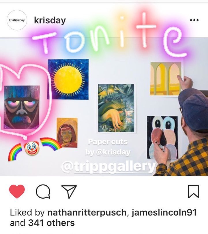 superfuturekid's tweet image. Repost from @krisday -&amp;gt; Paper Cuts opens tonite at @trippgallery here in London. Come down, get yourself some art and party XD 🍺🎄🎁🤡🌈☃️🎨