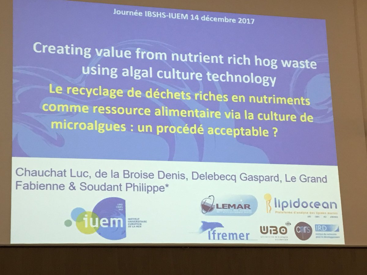 LemarLab's tweet photo. Le recyclage des déchets comme ressource alimentaire via la culture des microalgues est-elle acceptable ? Une question majeure et d’actualité présentée par la plateforme @Lipidocean du @LemarLab au cours des journées IBSHS et @IUEM_Brest de @UBO_UnivBrest https://t.co/M0SbCMPozs