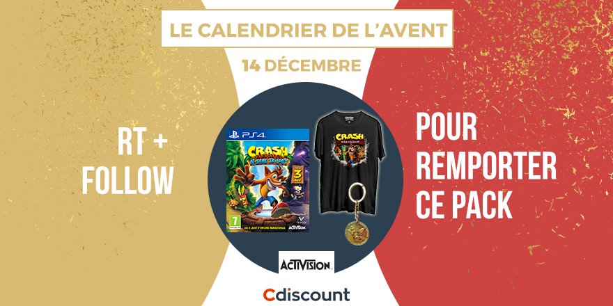 Cdiscount's tweet photo. 🎅 #LeNoëlDeCdiscount - JOUR 14

🎁 À gagner : 
🔸 1 jeu Crash Bandicoot + 1 T-shirt + 1 porte-clé à gagner > https://t.co/TjEvqkpX3W

⚠️ Pour participer : 
🔸 RT + Follow @Cdiscount 

✅ TAS 19/12 https://t.co/ZWQv3e1IRp