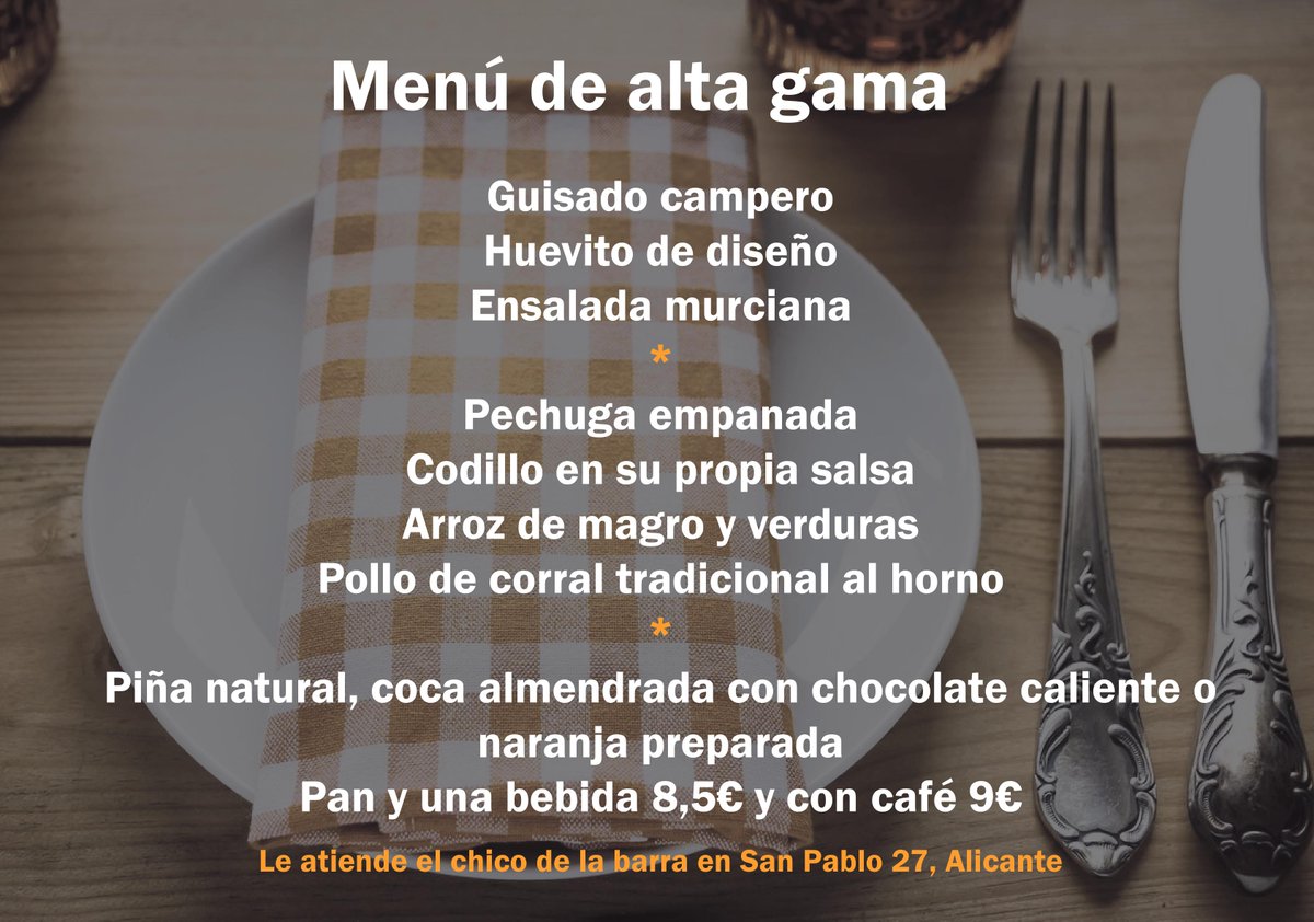 Vamos calentando motores para #Navidad con este afamado #menú. 
¡Solo por 8,5 y 9€ tienes un #menúdeldia completísimo!
#Alicante #Gastronomia #cocinamediterranea #FelizJueves