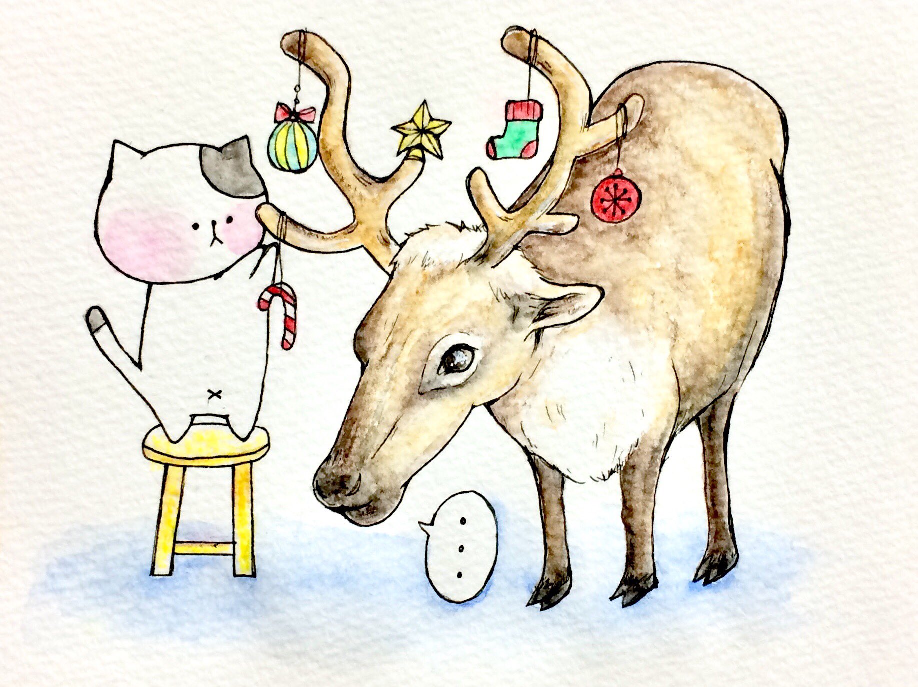 おこにゃん そんな所も飾っちゃうの トナカイ ツノ 飾りつけ 猫 ネコ ねこ イラスト 可愛い 1日1絵 手描き 癒し 絵描きさんと繋がりたい イラスト好きな人と繋がりたい Cats T Co Oe5szoa7re Twitter