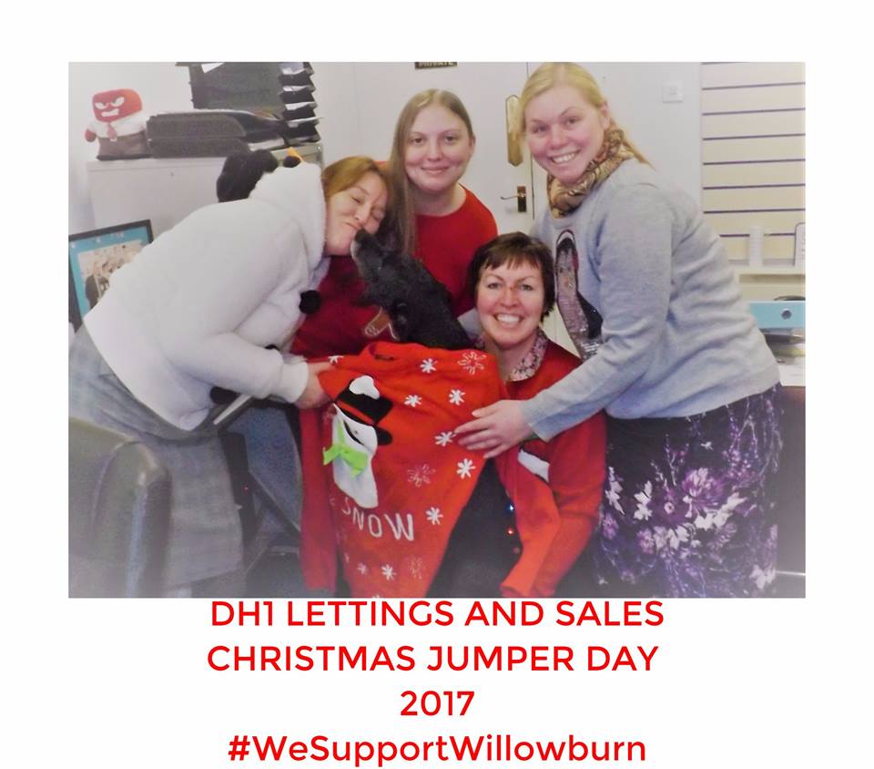 DH1Lettings's tweet photo. Yesterday we wore our Christmas jumpers in support of @Willow_Burn (even Luna got involved!) #wesupportwillowburn https://t.co/llYl8Oz1bl