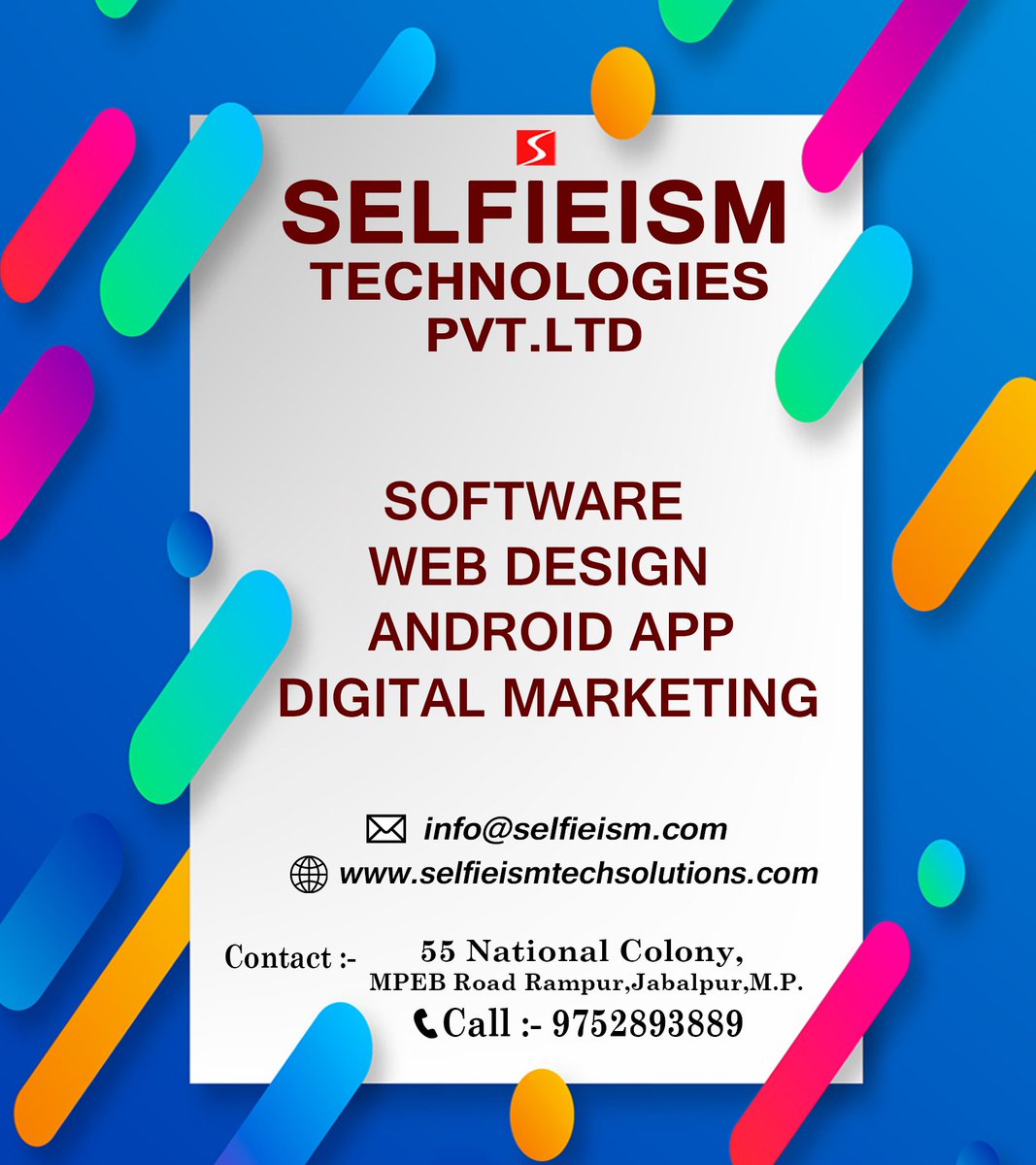 selfieism's tweet photo. SELFIEISM TECHNOLOGIES https://t.co/yoMLJf1I5r
 #Web_Designing &amp; #Web_Development
 #Software, #Android_app
 #Digital_Marketing
 Call - 9752893889
 https://t.co/DfAdee8V4s https://t.co/h6lWbkB6Tn