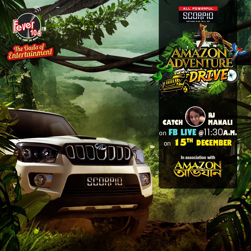 DriveAmazon's tweet photo. Catch @RjManali c/o Mad Mornings With Shekhar and Manali at @Fever104FM_Kol FM live from FB Page at 11.30 am! To know more about @DriveAmazon
#AAD #fblive #fever104fm #rjshekhar #AmazonAdventuredrive https://t.co/V5DPLz8tu4
