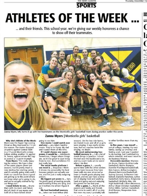 SagesAthletics's tweet photo. CONGRATULATIONS ZANNA for earning @ngpreps Athlete of the Week!! Be sure to come see @ZannaPaigeMyers &amp; the Lady Sages tonight in Moore Gym! The undefeated Sages take on W-L at 6pm. #GoSages @sageswbb https://t.co/daa2ePgWEO