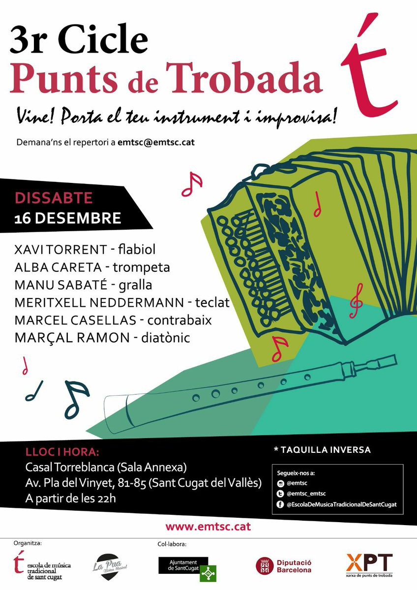 Demà últim #puntdetrobada de <a href="/emtsc_emtsc/">emtsc</a> del curs a <a href="/Casal_TBK/">Casal TorreBlanca</a>! Amb convidats de luxe! #xpt #puntsdetrobada <a href="/xarxa_pt/">Xarxa Punts Trobada</a> <a href="/cultpopular_cat/">Cultura Popular</a> <a href="/tradicionalsc/">Coordinadora SC</a>