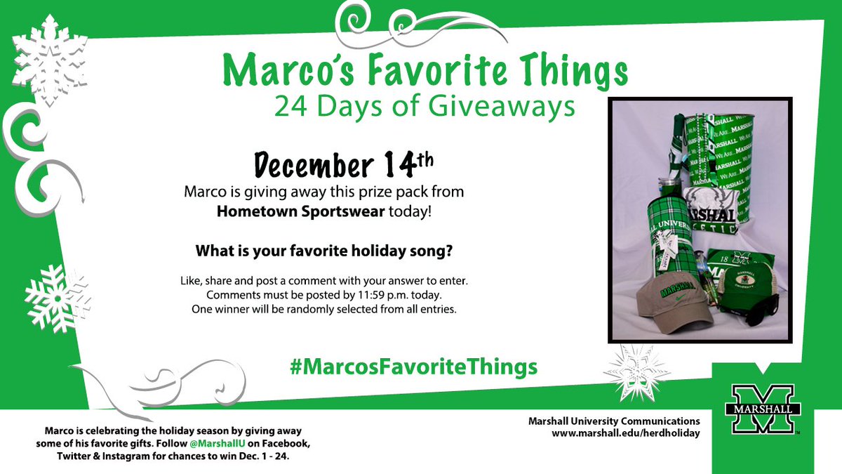Marco has another prize pack from Hometown Sportswear to give away today!  Tell us your favorite holiday song for a chance to win. #MarcosFavoriteThings Shop for these items at htswr.com and support student scholarships this holiday season!