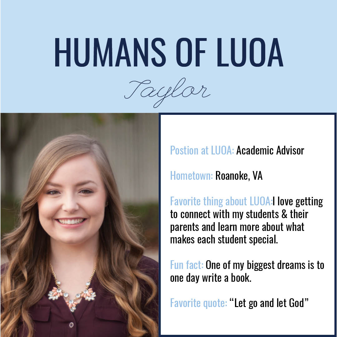 LUOnlineAcademy's tweet photo. Meet Taylor! She is an Academic Advisor at here at #LUOA. We are so thankful to have her as part of our team! #humansofluoa https://t.co/6o5PQz2gis