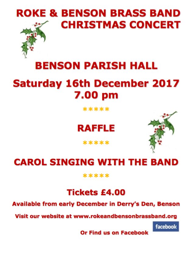 Support the Roke &amp; Benson Brass Band at their annual Christmas Concert this Saturday! #benson #oxon #southoxfordshire #brassband
