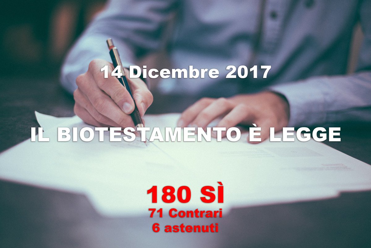accesamenteblog's tweet photo. Il #biotestamento è #legge. Un importante, se pur piccolo, passo verso il progressivo riconoscimento del #diritto all'#autodeterminazione terapeutica. La strada è ancora lunga, la #battaglia per tutelare la #dignità e la #volontà dei pazienti pure! #EutanaSiaLegale! https://t.co/rwfpSJG1pm