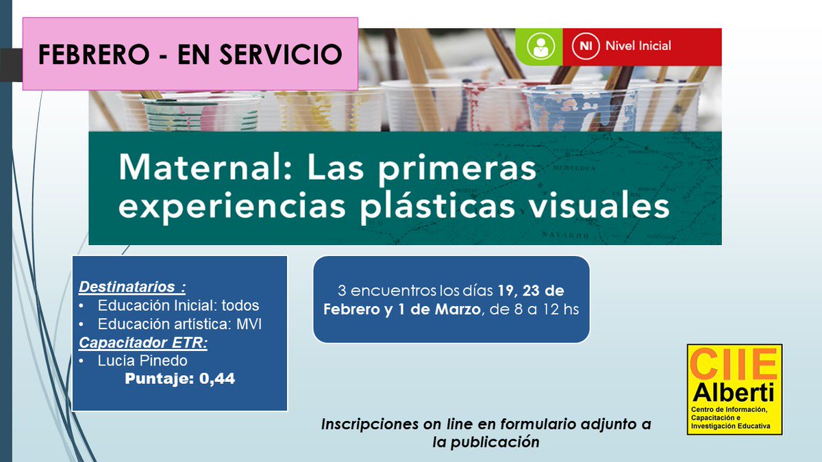 CiieAlberti's tweet photo. Atención! Oferta de capacitación en servicio. Febrero 2018 
Inscripciones en el siguiente link: 
https://t.co/scR0FaECRy  
@BaheDfc https://t.co/D7ZvoGj1c8