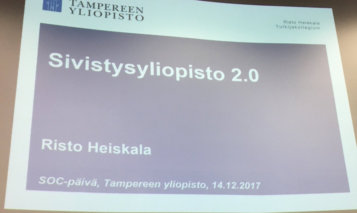Liisahai's tweet photo. #tampere3 sivistysyliopisto 2.0, historian kautta by Risto Heiskala. #socuta #socpäivä https://t.co/diQAi9Ltzr
