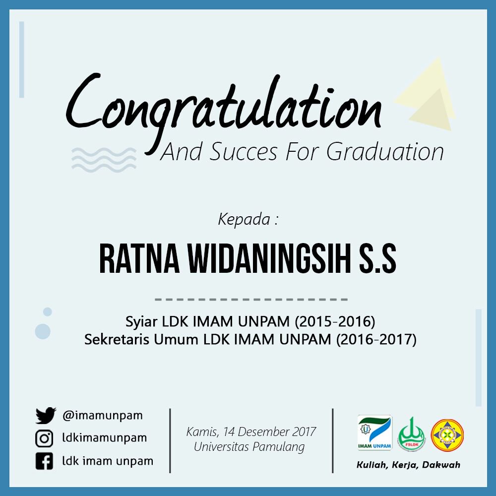 imamunpam's tweet photo. Selamat atas wisudanya kepada ukh *Ratna Widaningsih, S.S*.
Tiada yang lebih indah selain kata-kata syukur alhamdulilah. Semoga ilmu-ilmu yang telah didapatkan dibangku kuliah dan dihari ini bisa menjadi yang terbaik di masa depan. Selamat berjuang mengamalkan ilmu di masyarakat https://t.co/GsrhEWw1rG