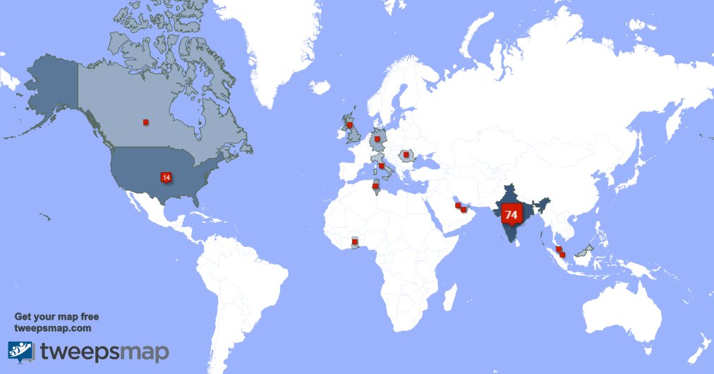 nishanth23's tweet photo. My followers are in India(72%), USA(14%) Get your free map https://t.co/gGeNBMFpIh https://t.co/QjRRBUtWz3